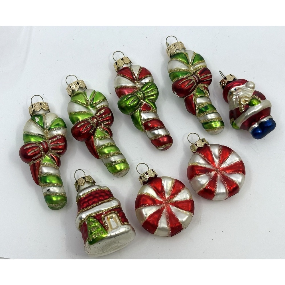 Christmas Ornaments Candy Cane And Wrapped Candy - Set Of 8